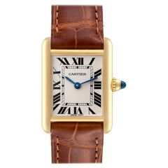 Cartier Tank Louis Small Yellow Gold Brown Strap Ladies Watch W1529856 Papers