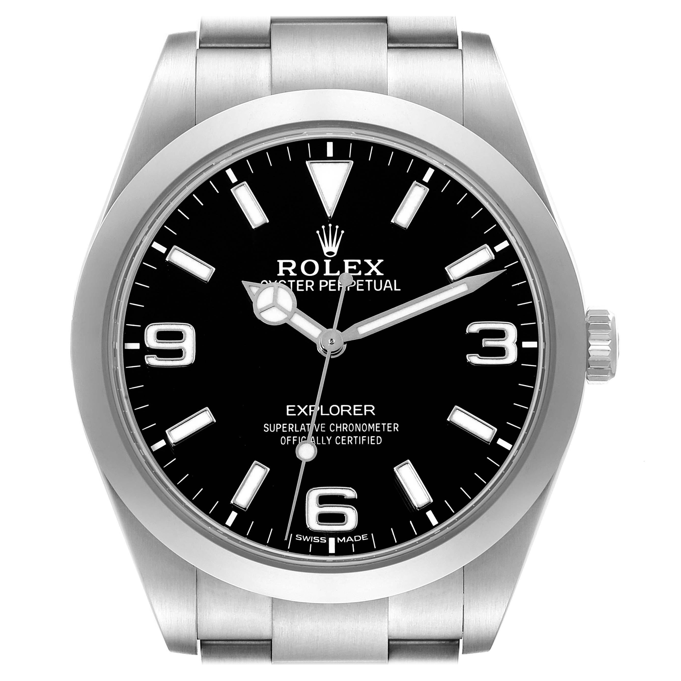 Rolex Explorer I 39mm Black Dial Steel Mens Watch 214270 Box Card For Sale