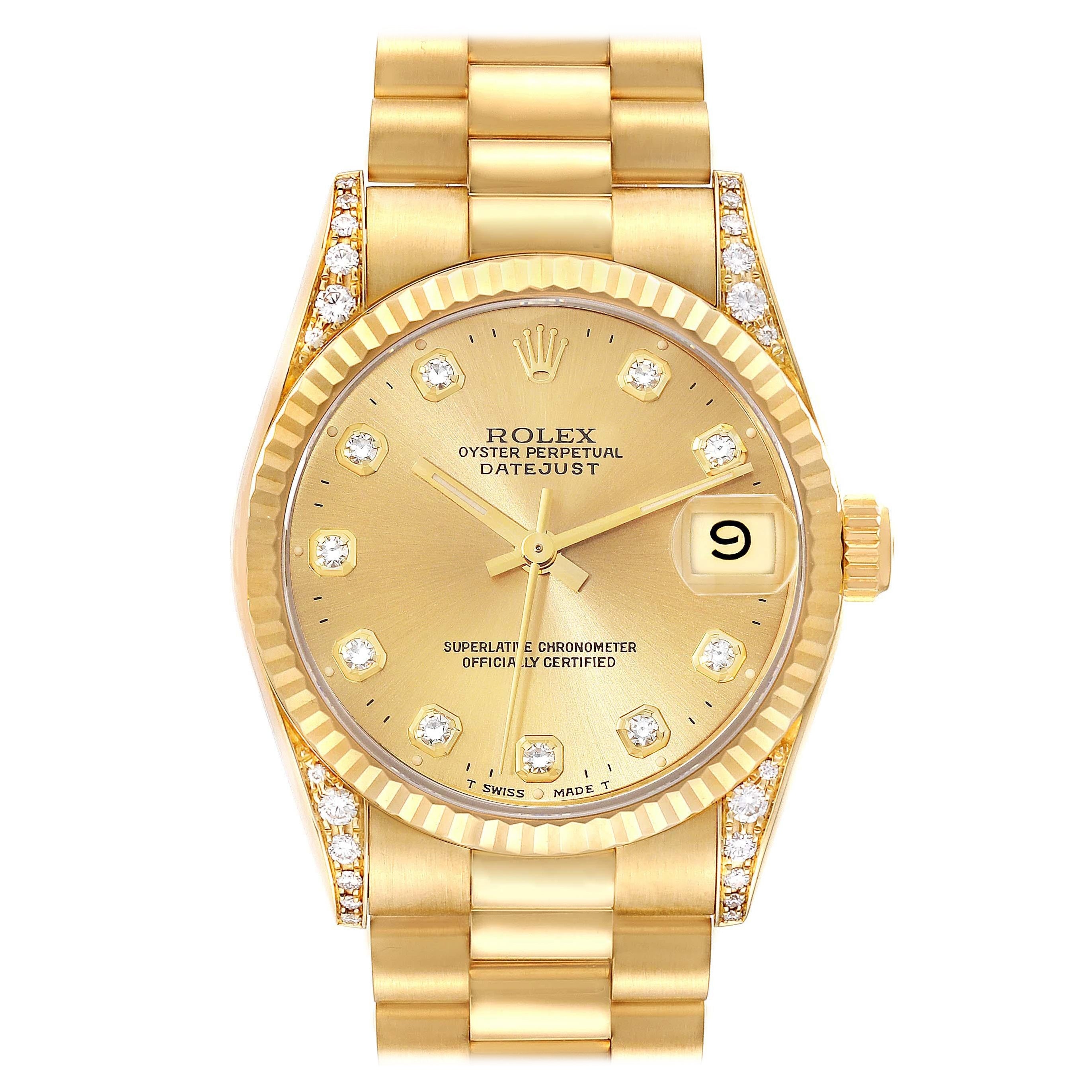 Rolex President Midsize Champagne Dial Yellow Gold Diamond Ladies Watch 68238
