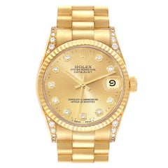 Used Rolex President Midsize Champagne Dial Yellow Gold Diamond Ladies Watch 68238