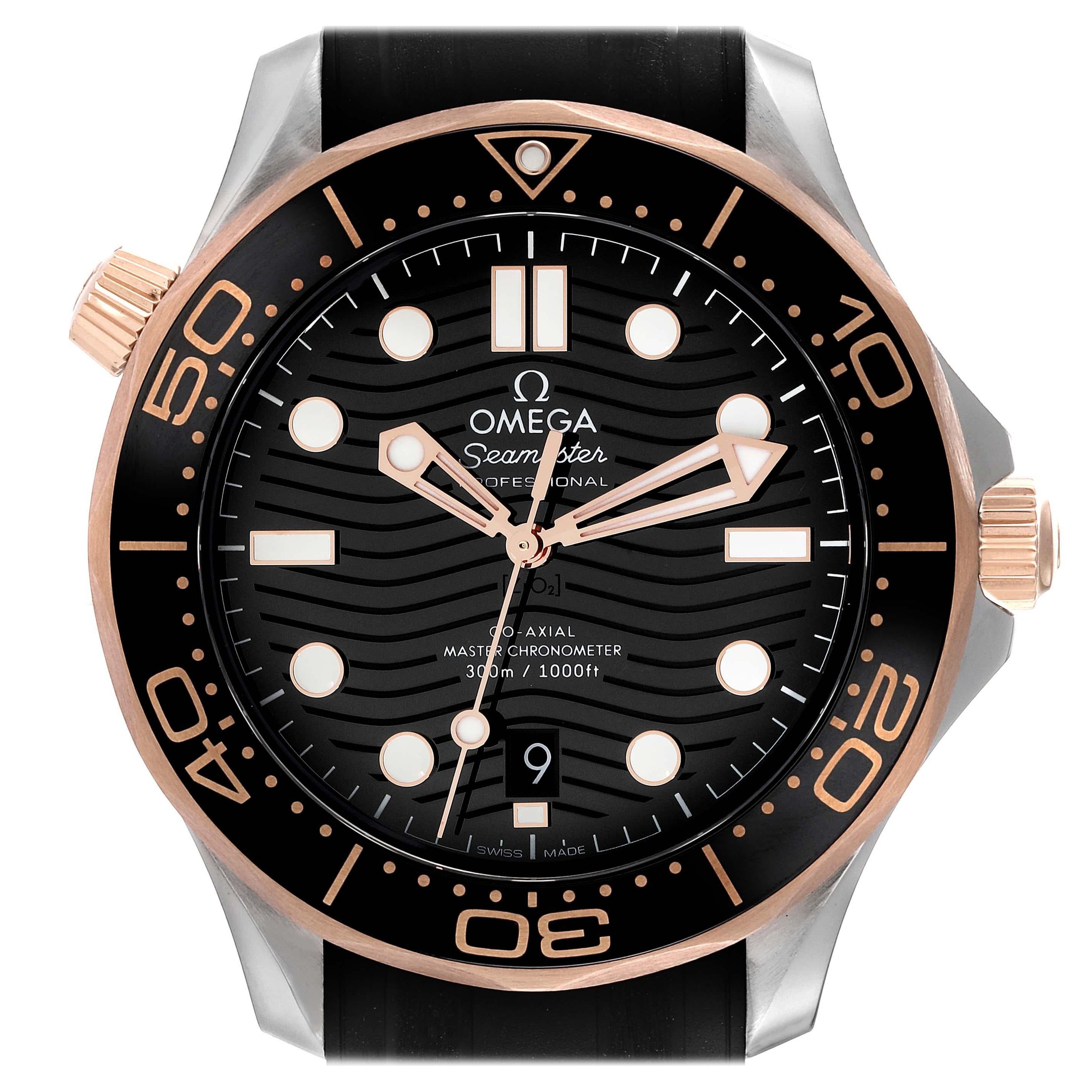 Omega Seamaster Diver Steel Rose Gold Mens Watch 210.22.42.20.01.002 Box Card For Sale