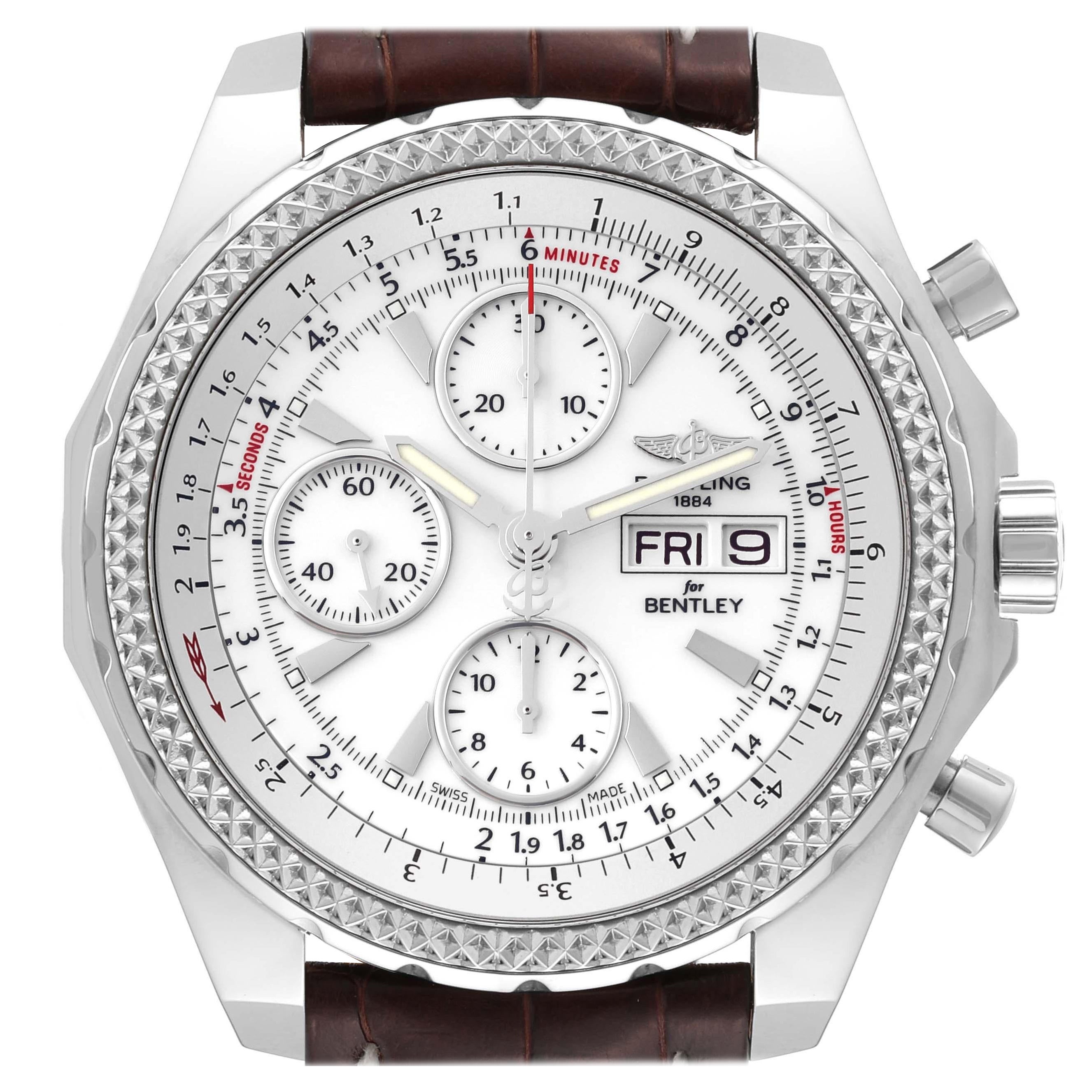 Breitling Bentley Motors GT White Dial Steel Mens Watch A13362 Box Card For Sale