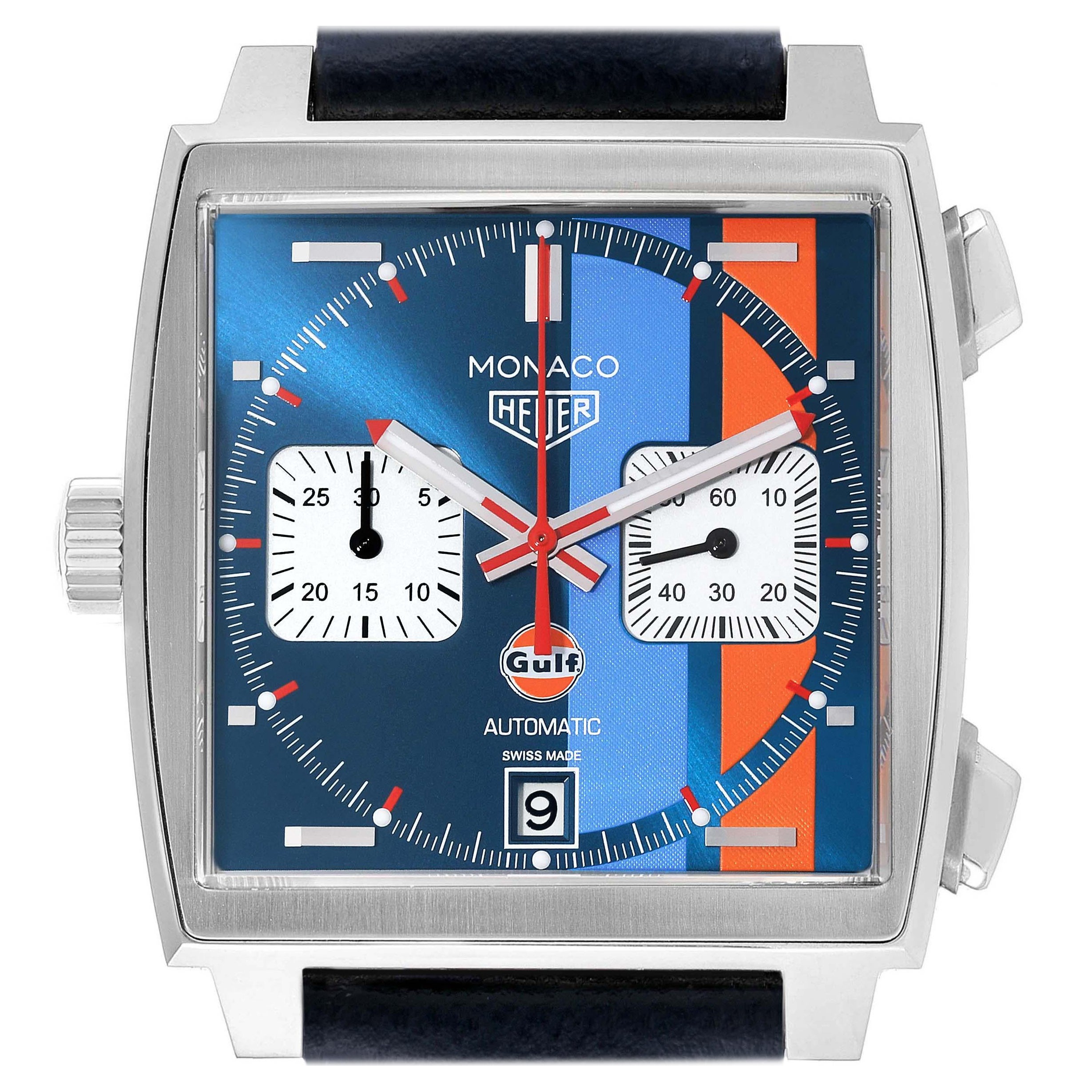 Tag Heuer Monaco Gulf 2018 Chronograph Steel Mens Watch CAW211R Box Card For Sale