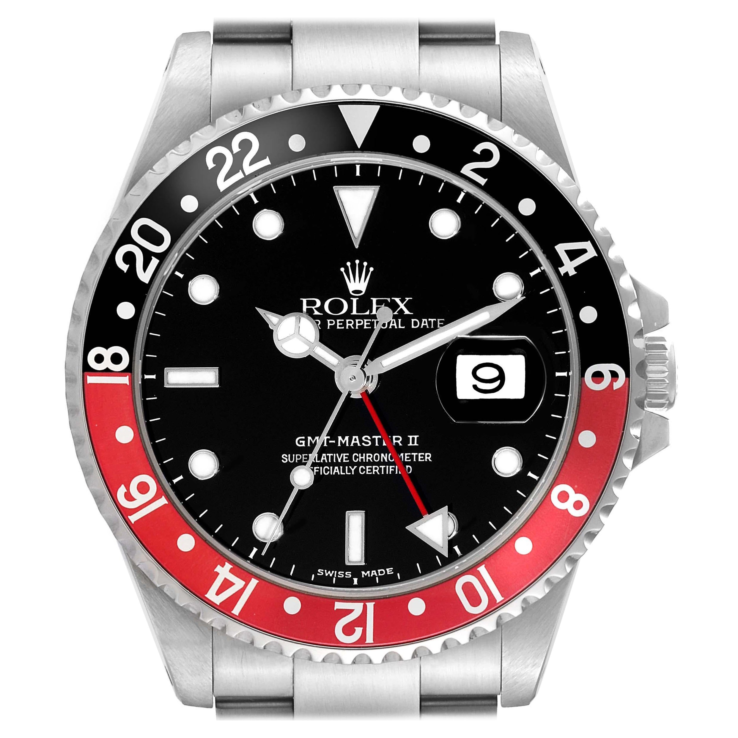 Rolex GMT Master II Black Red Coke Bezel Steel Mens Watch 16710 Box Papers