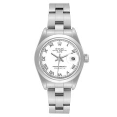 Rolex Date White Roman Dial Domed Bezel Steel Ladies Watch 79160 Box Papers