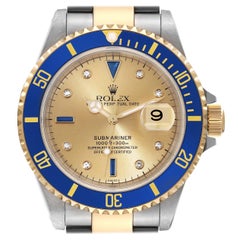 Used Rolex Submariner Steel Yellow Gold Diamond Serti Dial Watch 16613 Unworn NOS