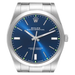 Used Rolex Oyster Perpetual 39mm Blue Dial Steel Mens Watch 114300