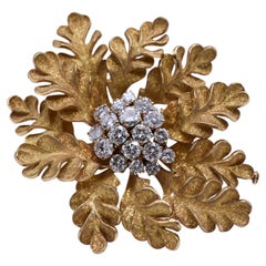 Collectible Vintage Bulgari Diamond and Gold Brooch, circa 1970