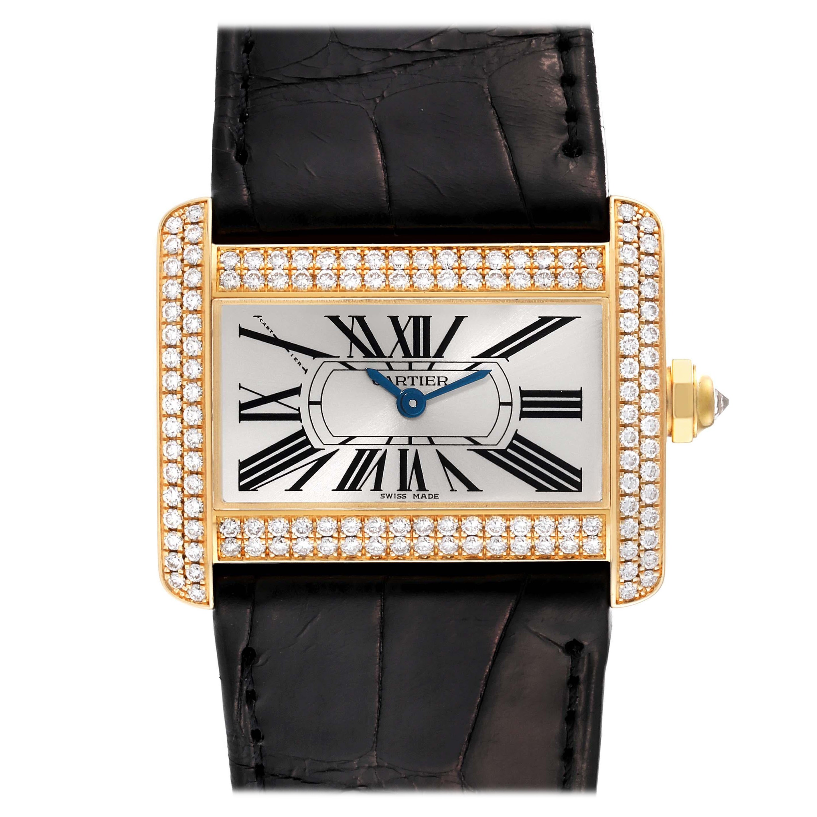 Cartier Tank Divan Yellow Gold Diamond Ladies Watch WA301036 For Sale