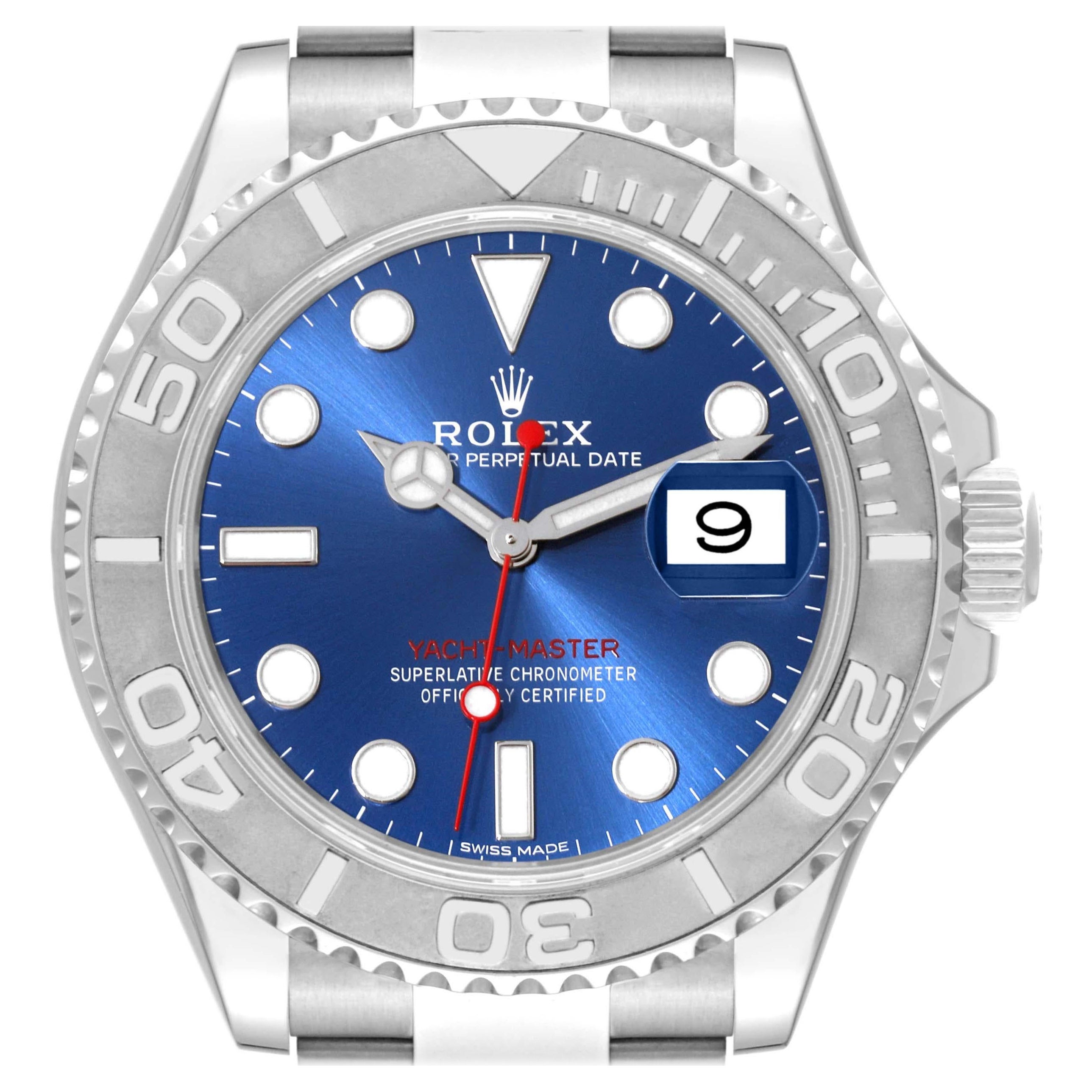 Rolex Yachtmaster Steel Platinum Blue Dial Mens Watch 126622 en vente