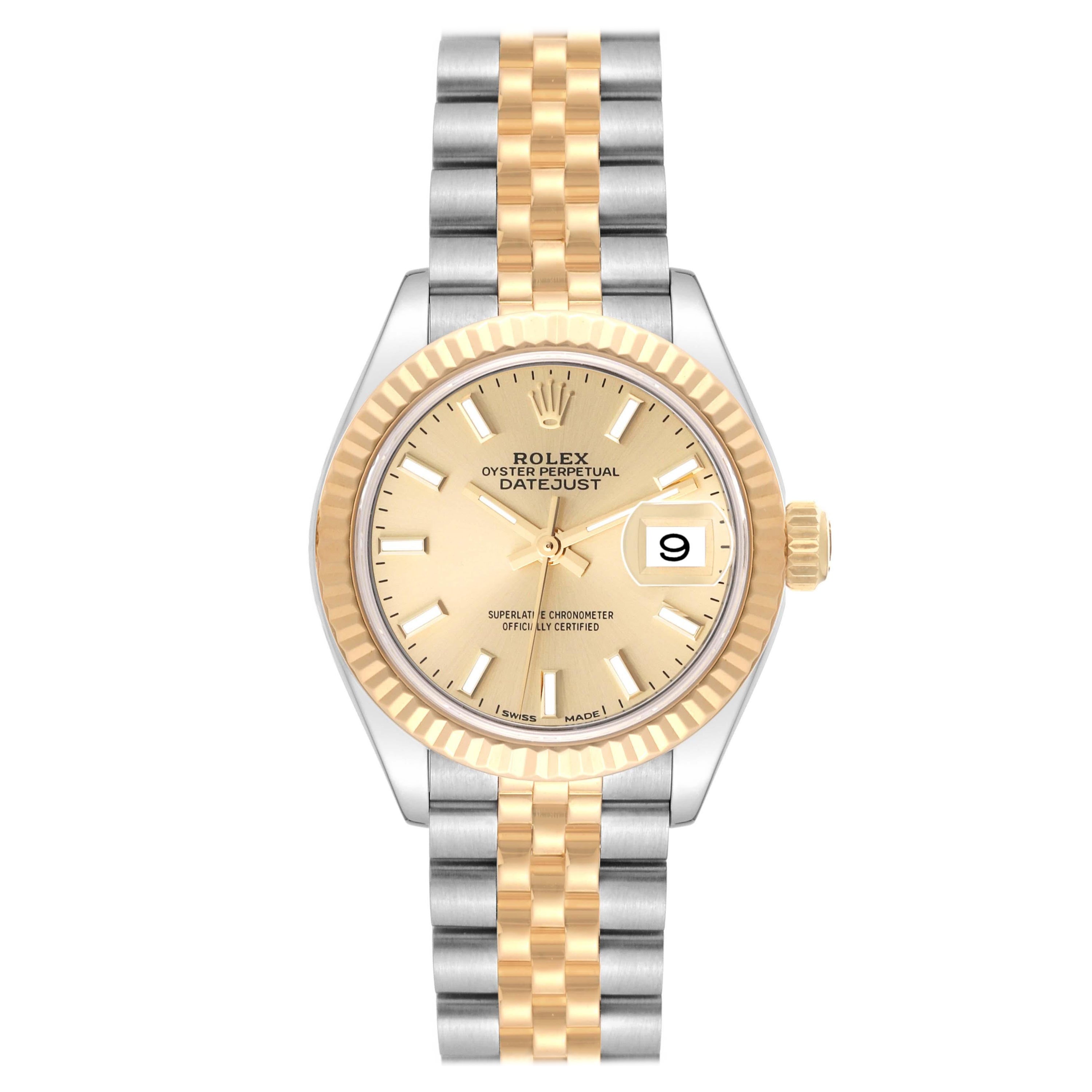 Rolex Datejust 28 Steel Yellow Gold Champagne Dial Ladies Watch 279173 Box Card For Sale