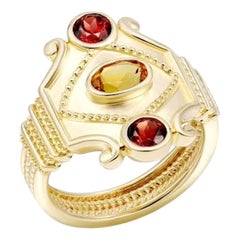 Chic Vintage Style Garnet Citrine Yellow 14K Gold Ring for Her