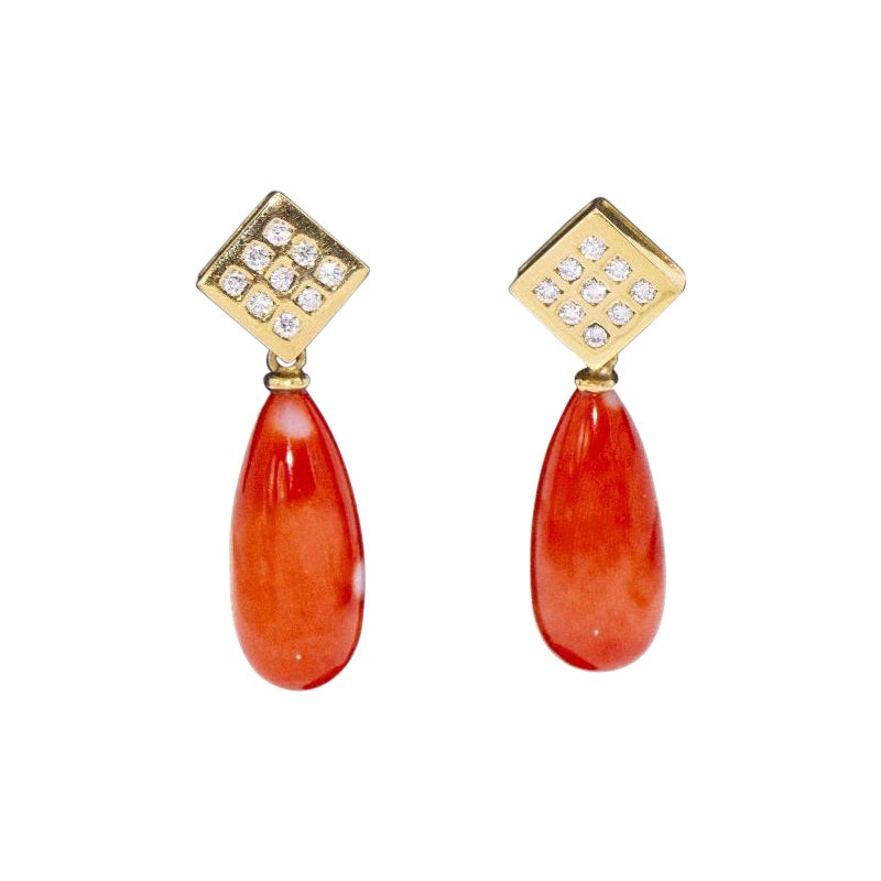 Boucles d'oreilles en or, corail et diamants