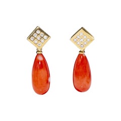 Earrings in Gold, Coral and Diamonds
