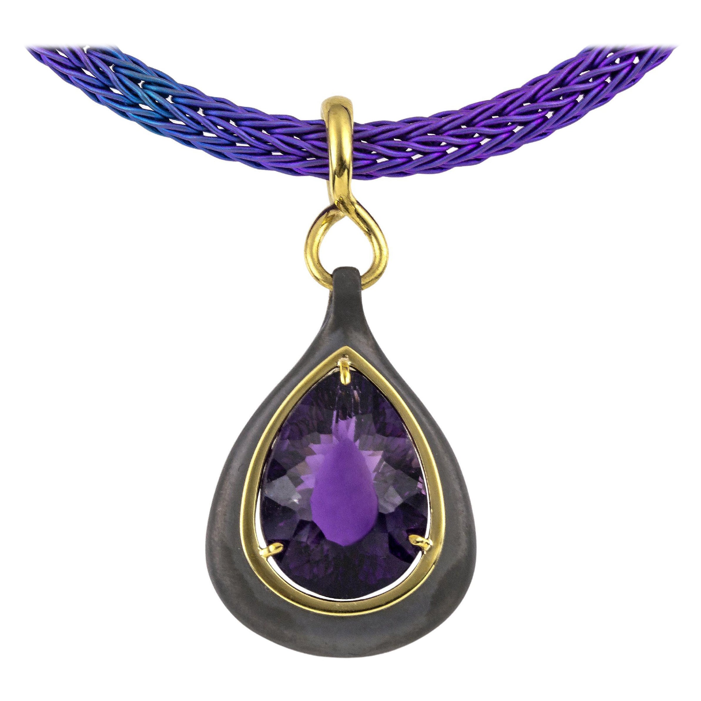 Vasilis Giampouras Einzigartige Halskette mit lila Regentropfen-Amethyst im Angebot