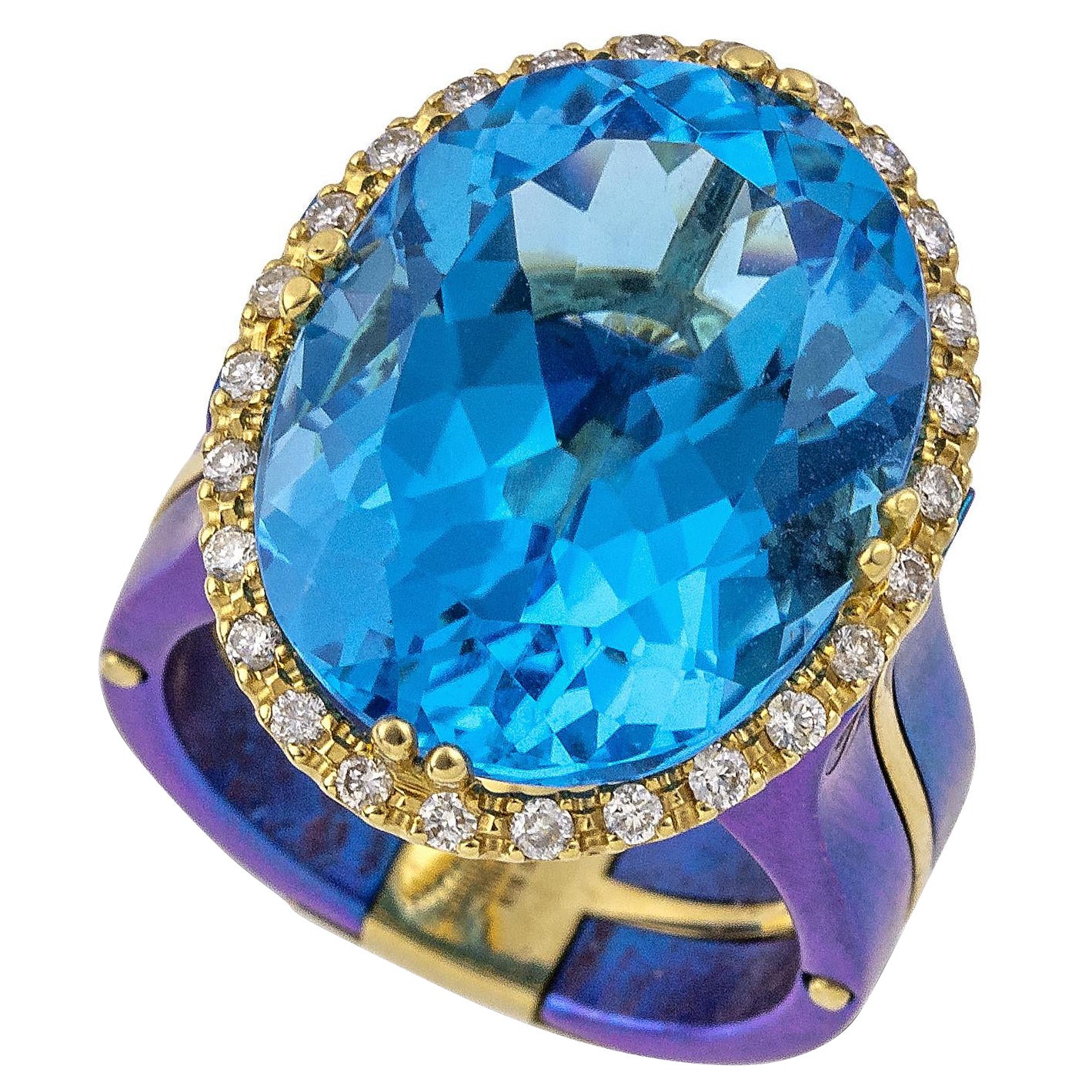 Vasilis Giampouras Royal Elegance Titanium Blue Ring with Blue Topaz and Diamond For Sale
