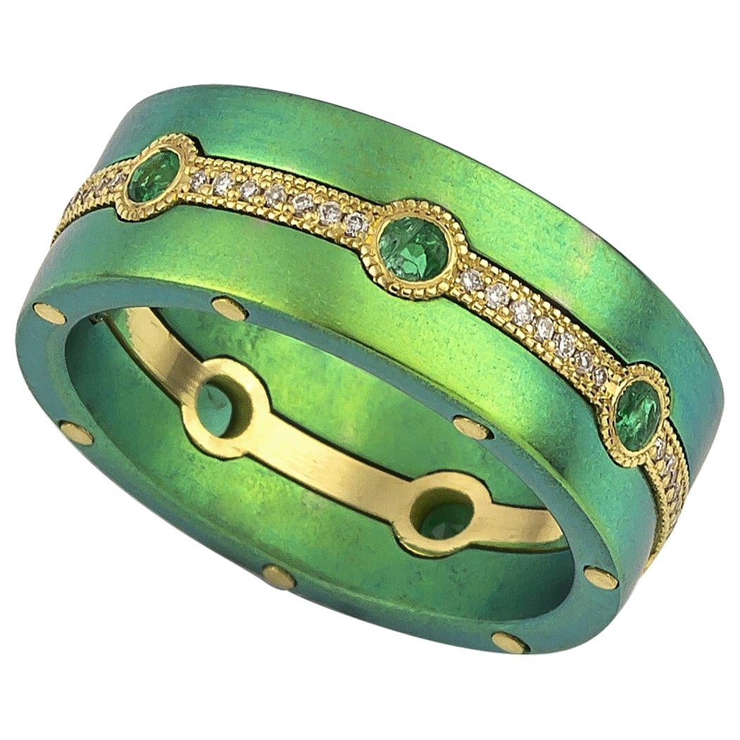 Vasilis Giampouras Enchanted Emerald Titanium Band Ring For Sale
