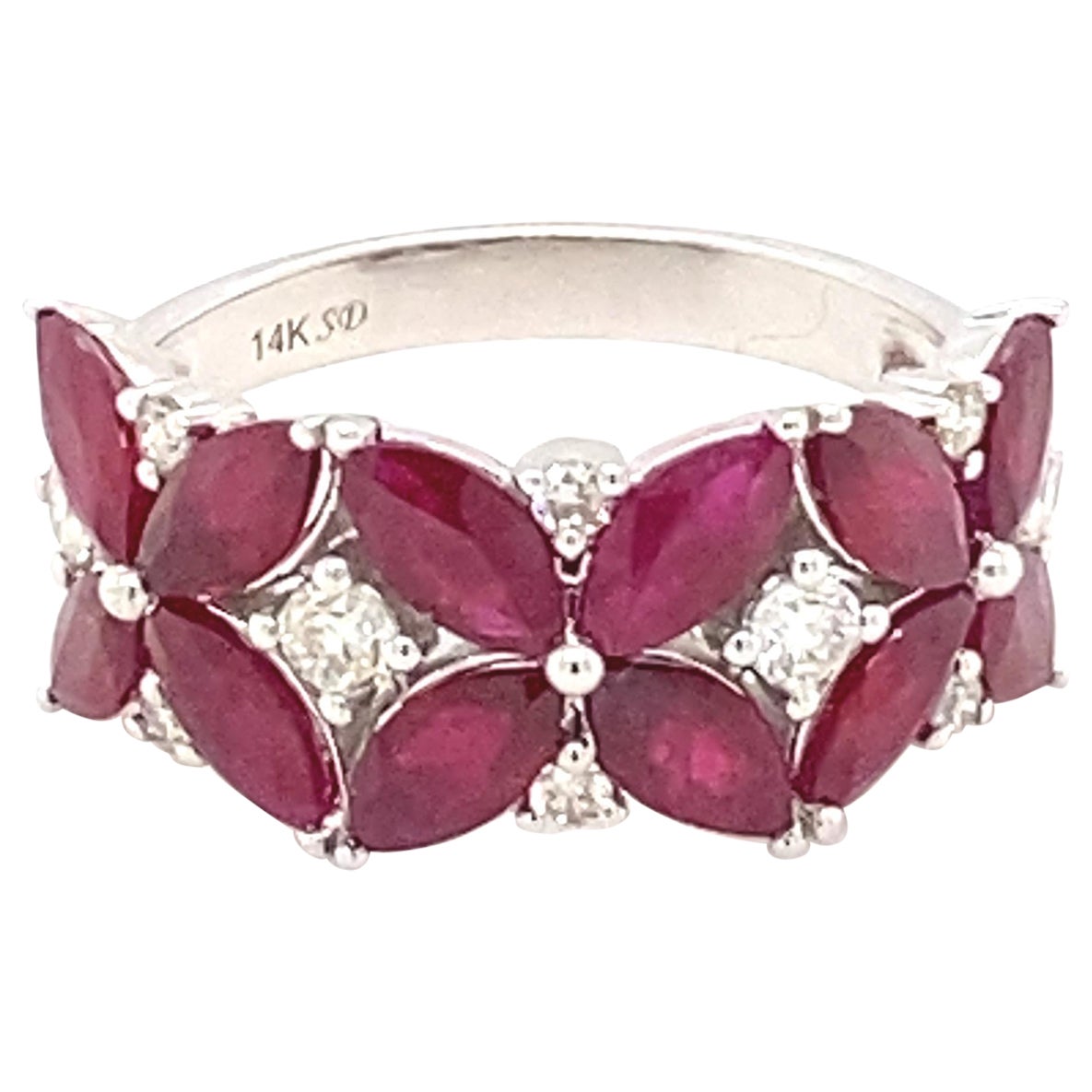 3.66 Carat Marquise Ruby Diamond White Gold Cluster Ring For Sale