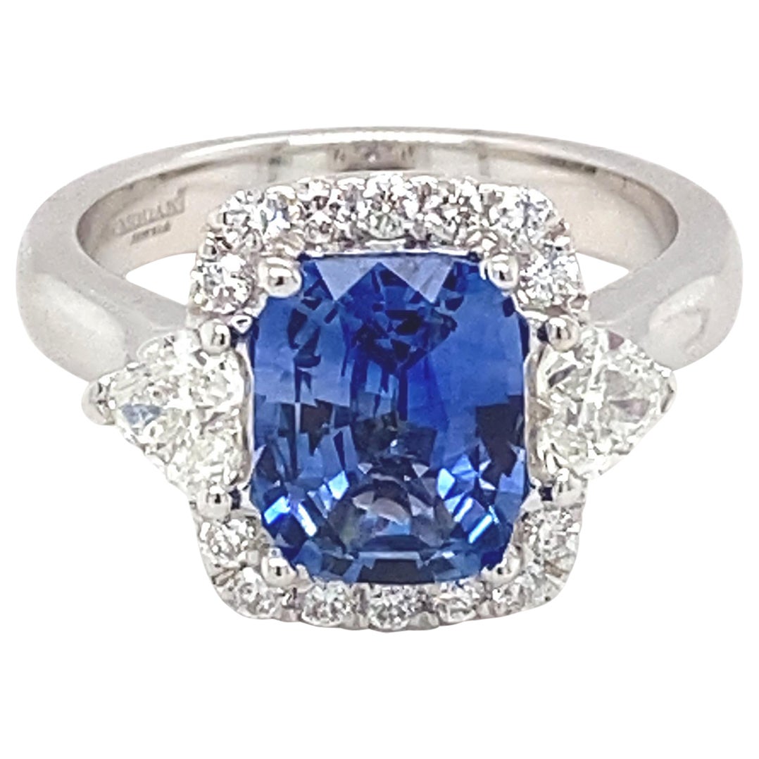 GIA Certified 2.76 Carat Blue Sapphire Diamond White Gold Engagement Ring  For Sale