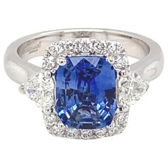 GIA Certified 2.76 Carat Blue Sapphire Diamond White Gold Engagement Ring 