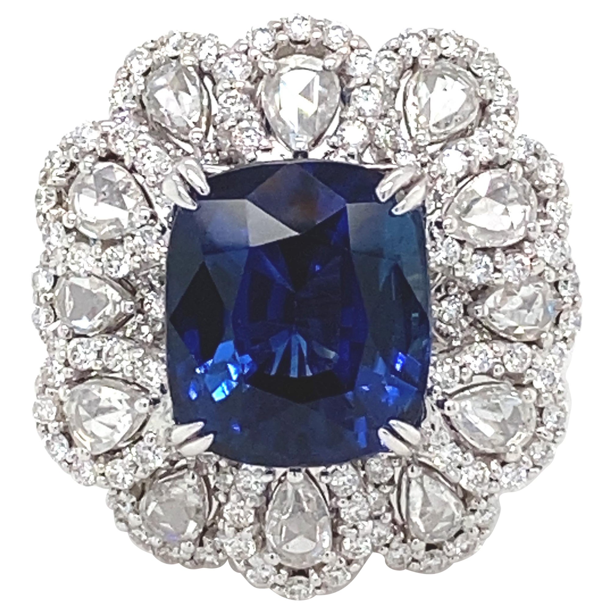 GIA Certified 7.87 Carat Cushion Shape Blue Sapphire Diamond 18K Engagement Ring For Sale