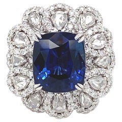 Anillo de compromiso de 18 quilates con diamante zafiro azul en forma de cojín certificado por el GIA de 7,87 quilates