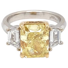 GIA Certified 5.01 Carat Intense Fancy Yellow SI2 Cushion Diamond Ring