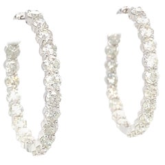 12.88 Carat White Diamond White Gold Hoop Earrings