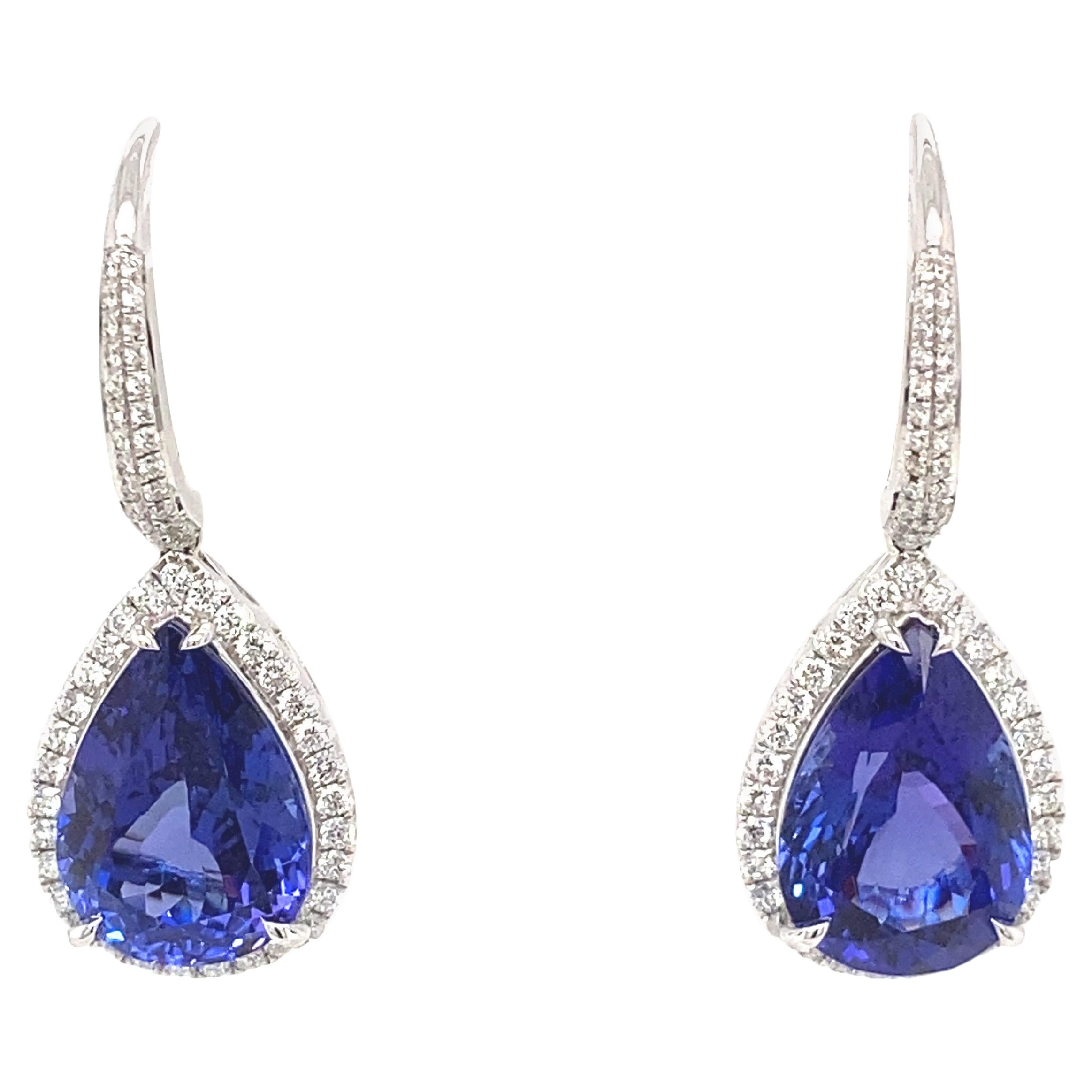 16.51 Carat Pear Tanzanite Diamond Drop Earrings For Sale