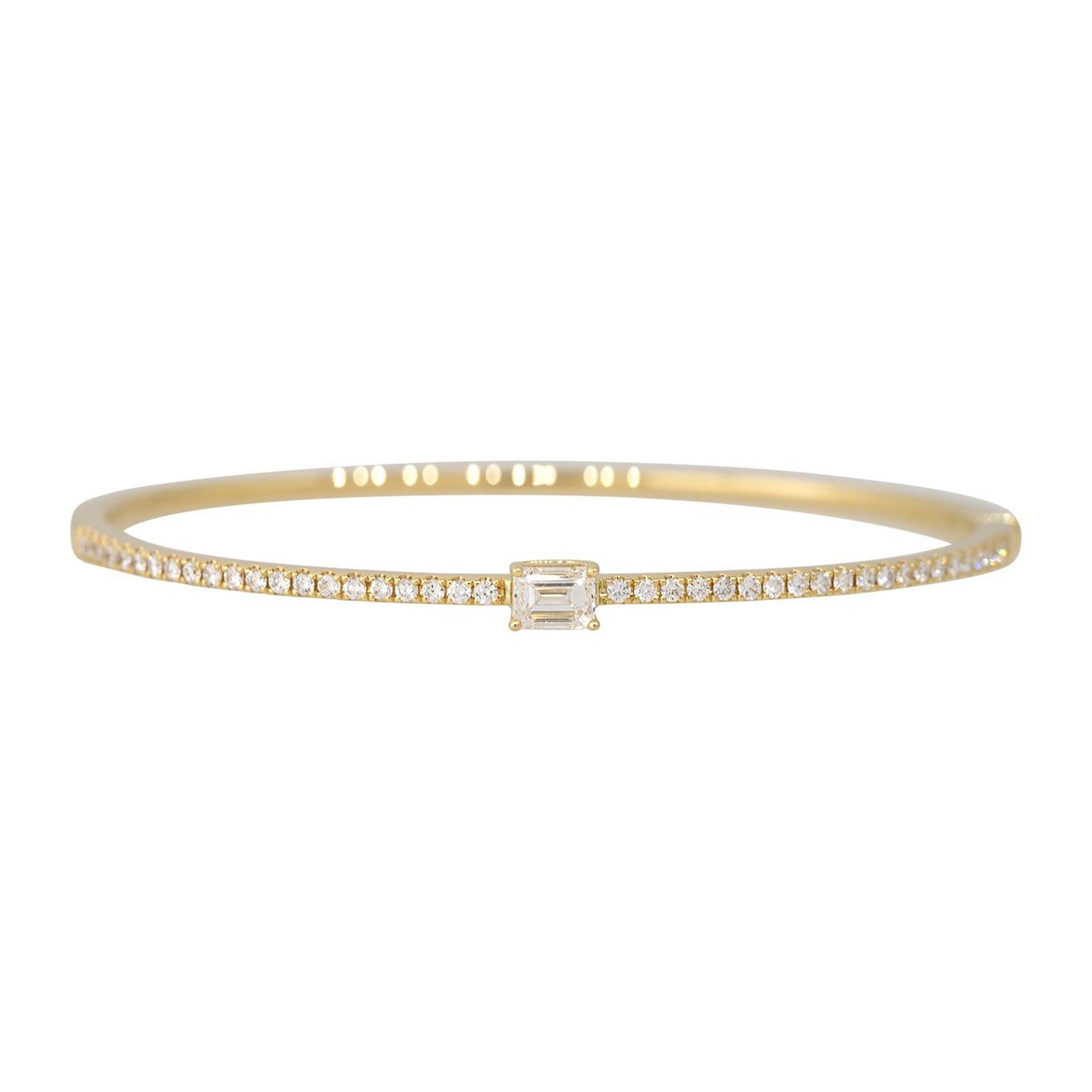 1 Carat Emerald Cut Diamond Pave Bangle Bracelet 18 Karat In Stock For Sale