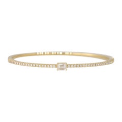 1 Carat Emerald Cut Diamond Pave Bangle Bracelet 18 Karat In Stock