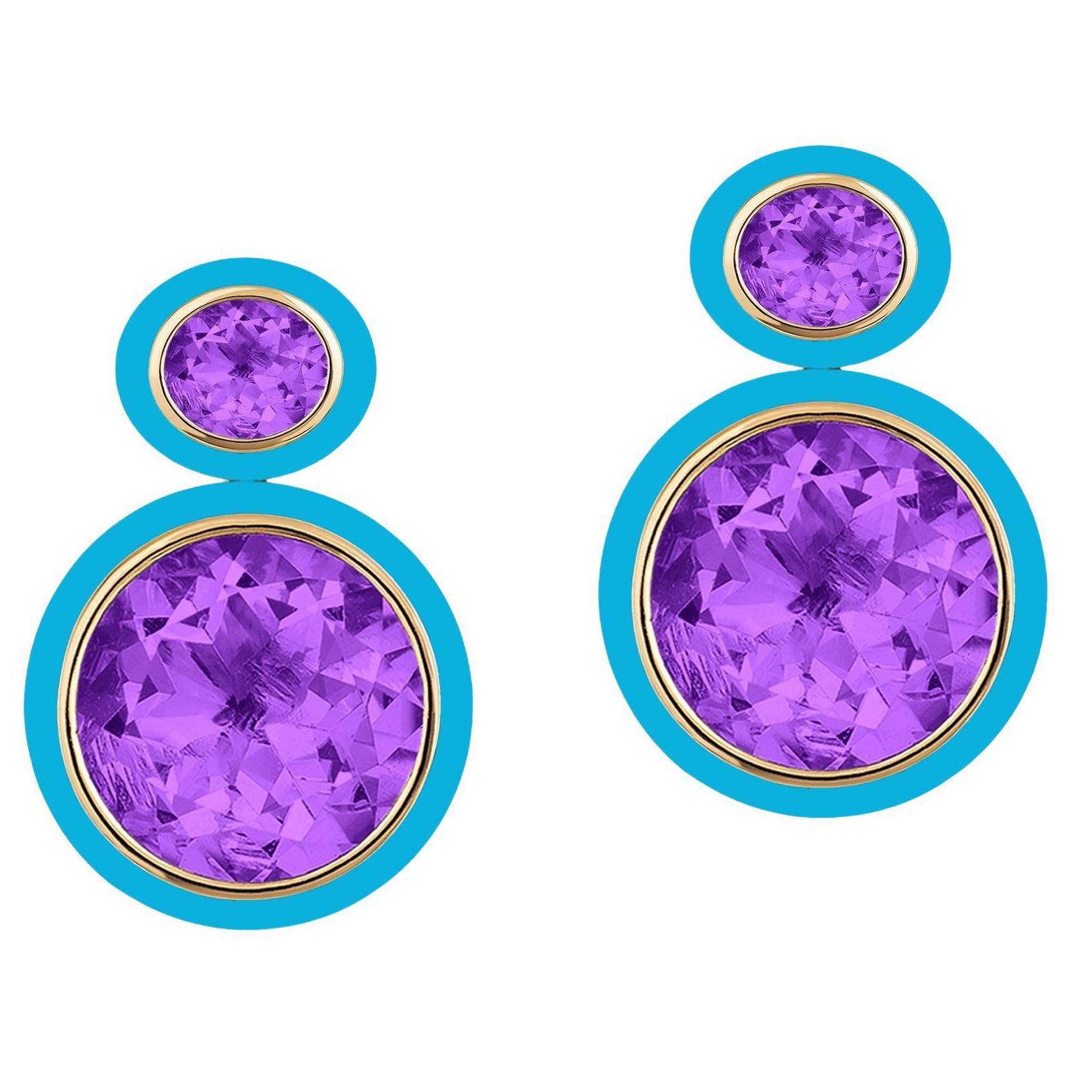 Boucles d'oreilles Goshwara en améthyste et turquoise de forme ovale
