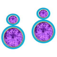 Boucles d'oreilles Goshwara en améthyste et turquoise de forme ovale