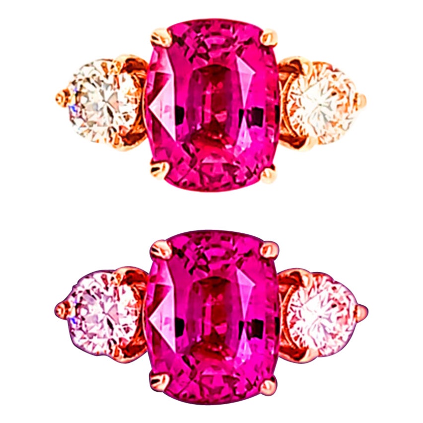 AGL Certed 5.33ct NEON Pink Sapphire & 1ct Diamonds Total Wt in 18kt Gold Ring! For Sale
