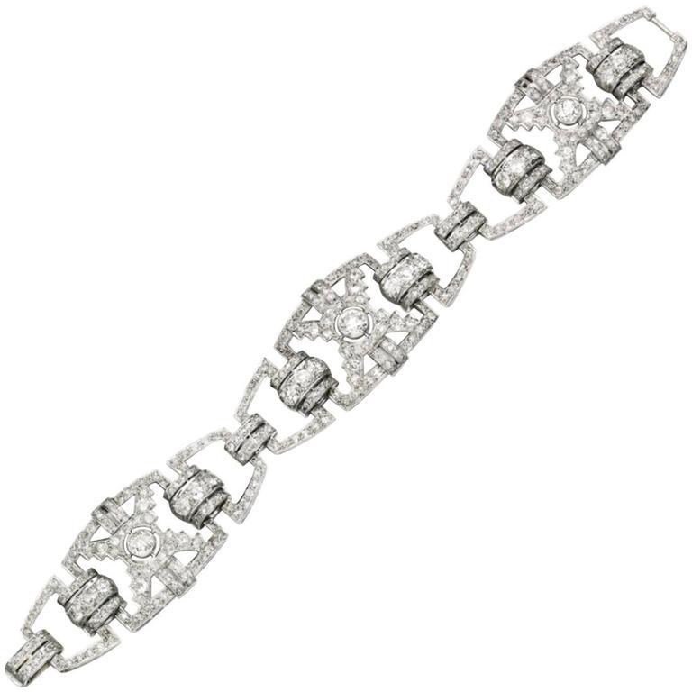 1930s French Art Deco Diamond Platinum Bracelet For Sale at 1stDibs