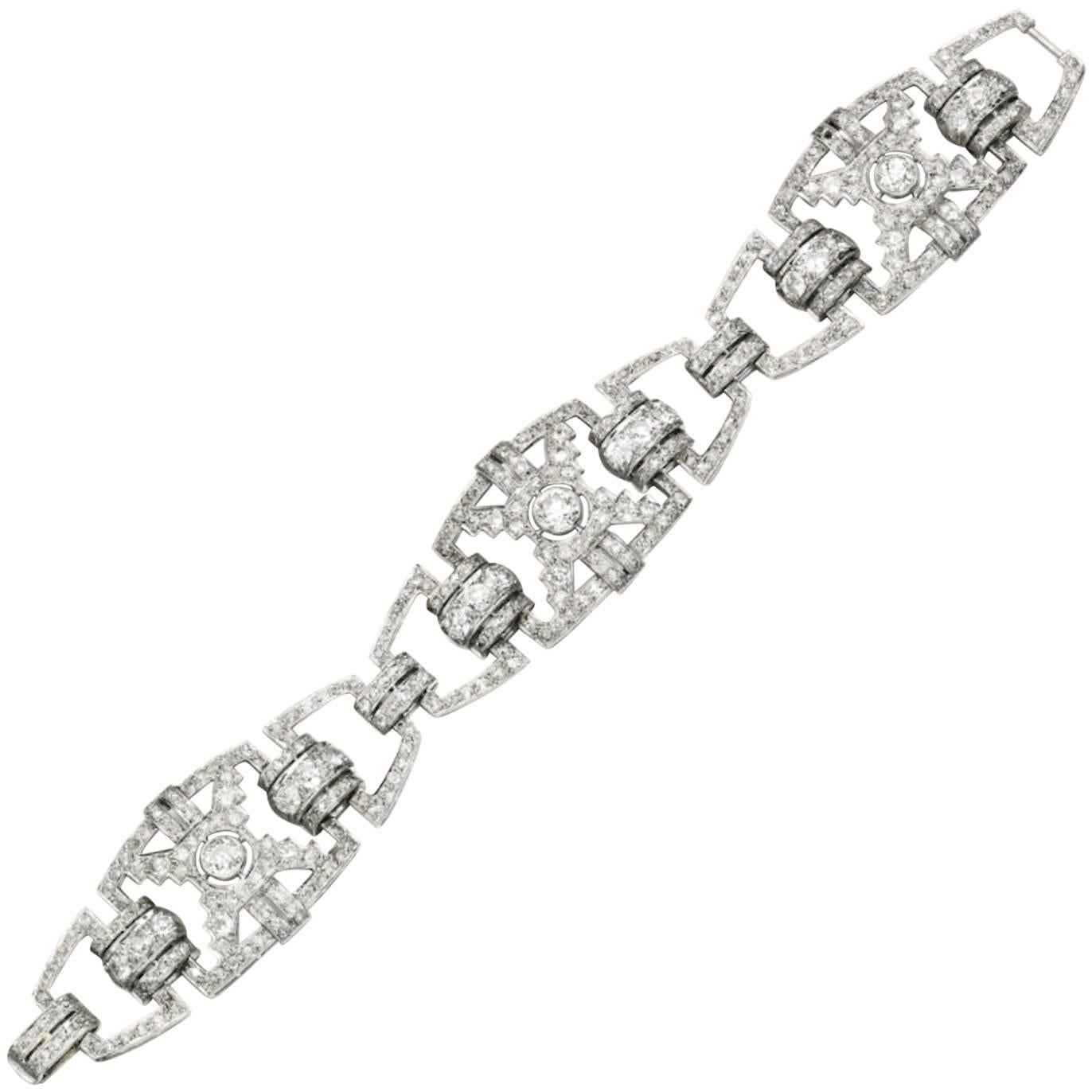 1930s French Art Deco Diamond Platinum Bracelet