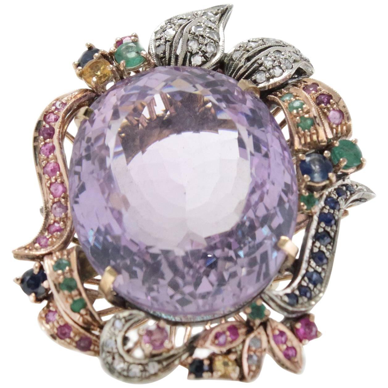16.90 Carat Purple Topaz Sapphire Emerald Ruby Diamond Silver Gold Ring