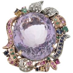 Luise 16.90 Carat Purple Topaz Sapphire Emerald Ruby Diamond Silver Gold Ring 12