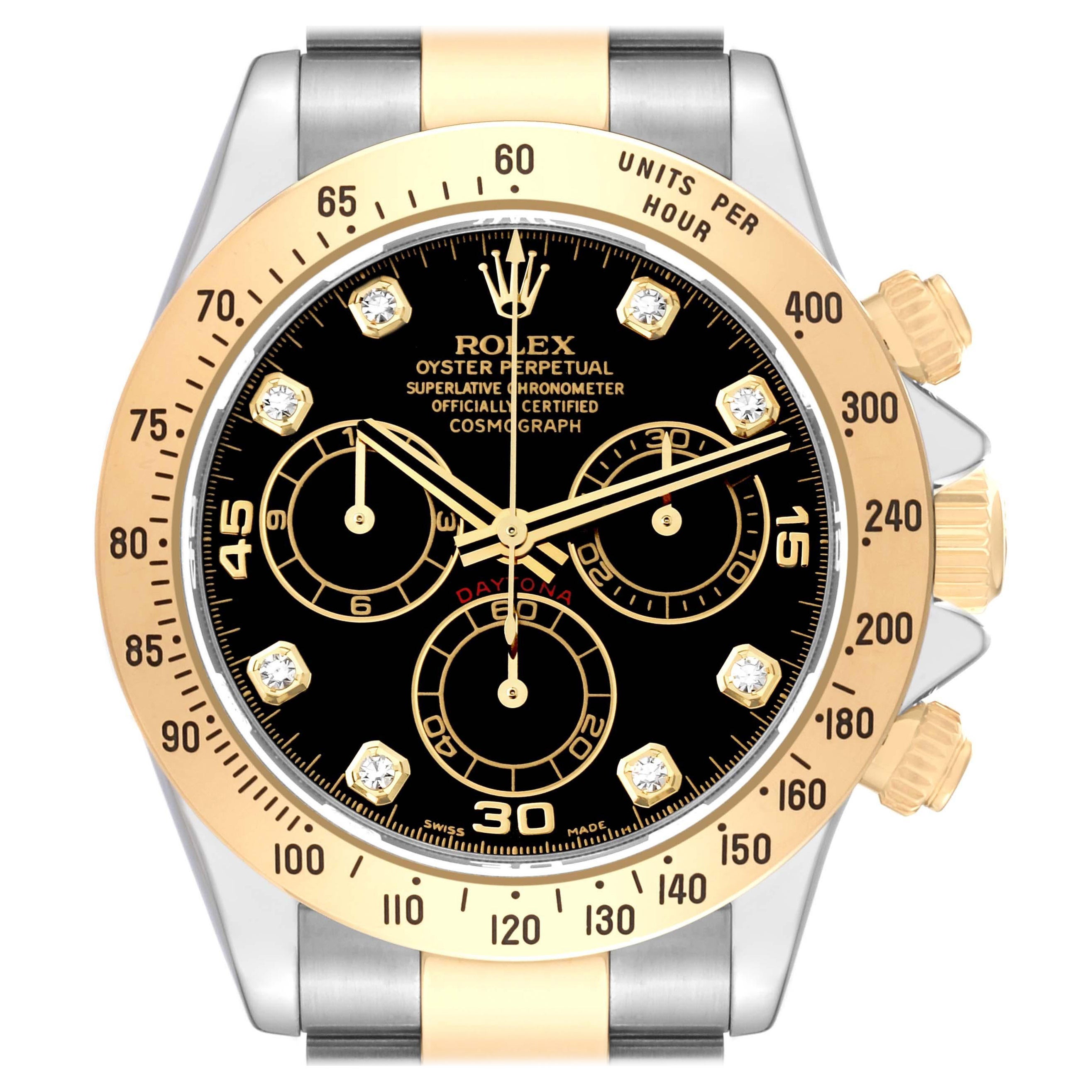 Rolex Daytona Steel Yellow Gold Black Diamond Dial Mens Watch 116523