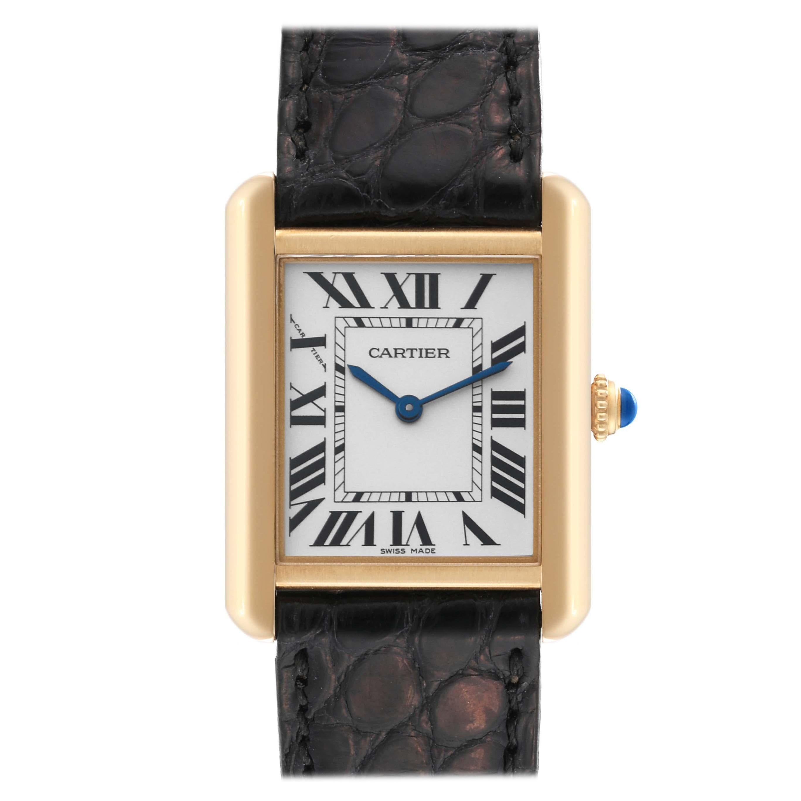 Cartier Tank Solo Yellow Gold Steel Silver Dial Ladies Watch W5200002 Papers For Sale