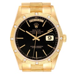 Retro Rolex President Day-Date Yellow Gold Black Dial Diamond Mens Watch 18308