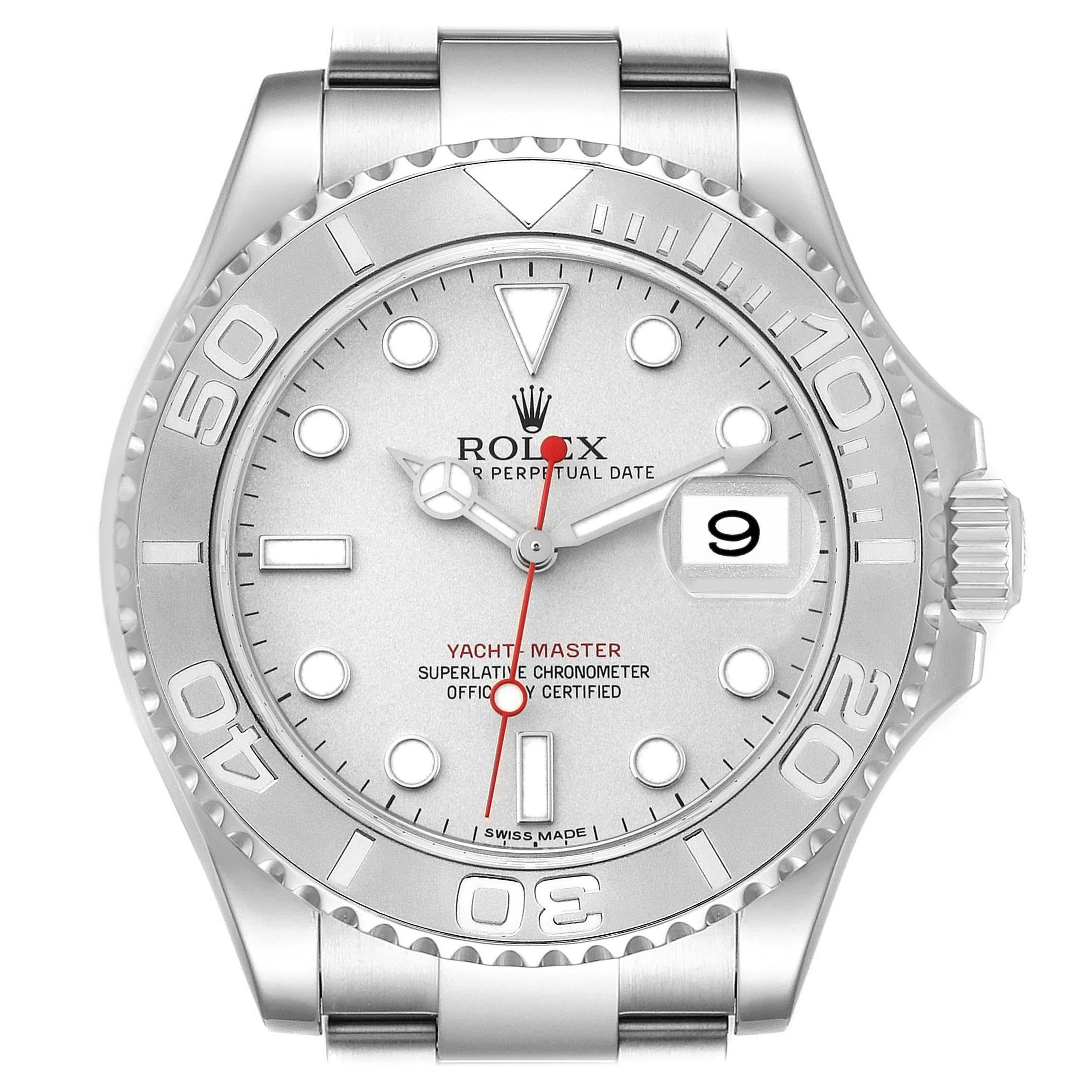 Rolex Yachtmaster Platinum Dial Steel Mens Watch 116622 Box Card