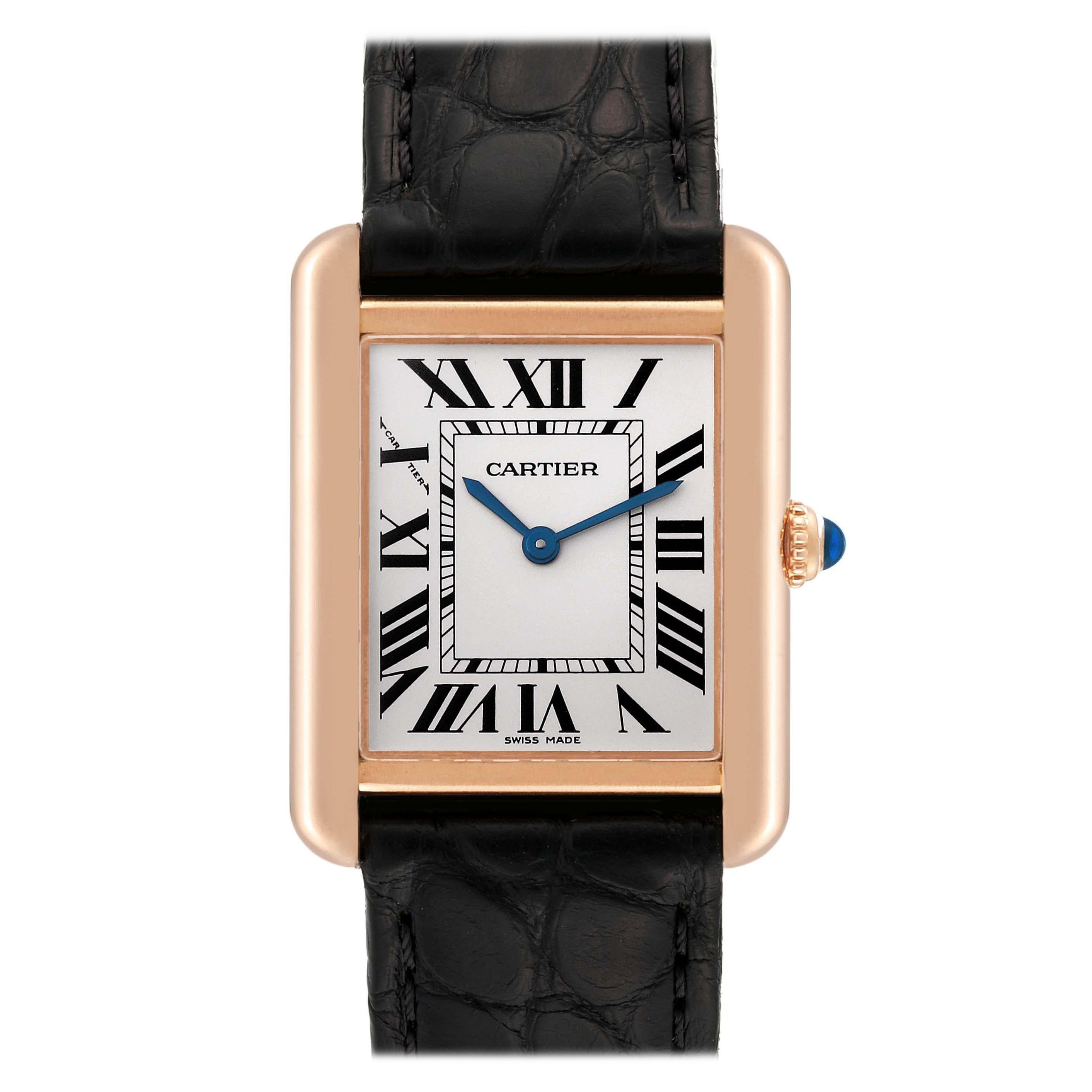 Cartier Tank Solo Montre pour femme avec cadran argenté, or rose et acier W5200024 carte