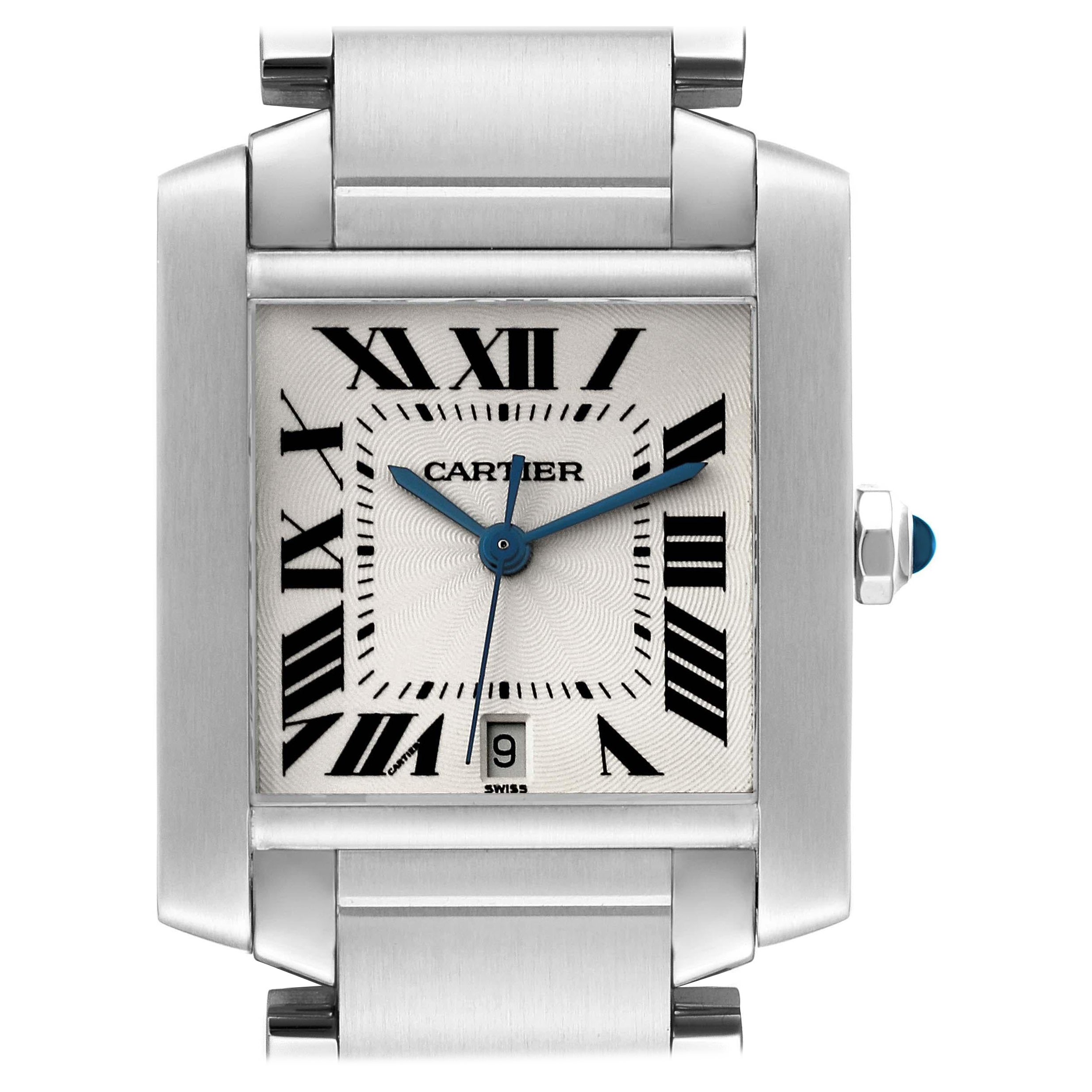 Cartier, grande montre automatique Tank Francaise en acier pour hommes W51002Q3 en vente