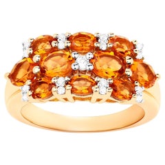 Citrine Cluster Ring White Topaz 2.5 Carats 14K Yellow Gold Plated Silver