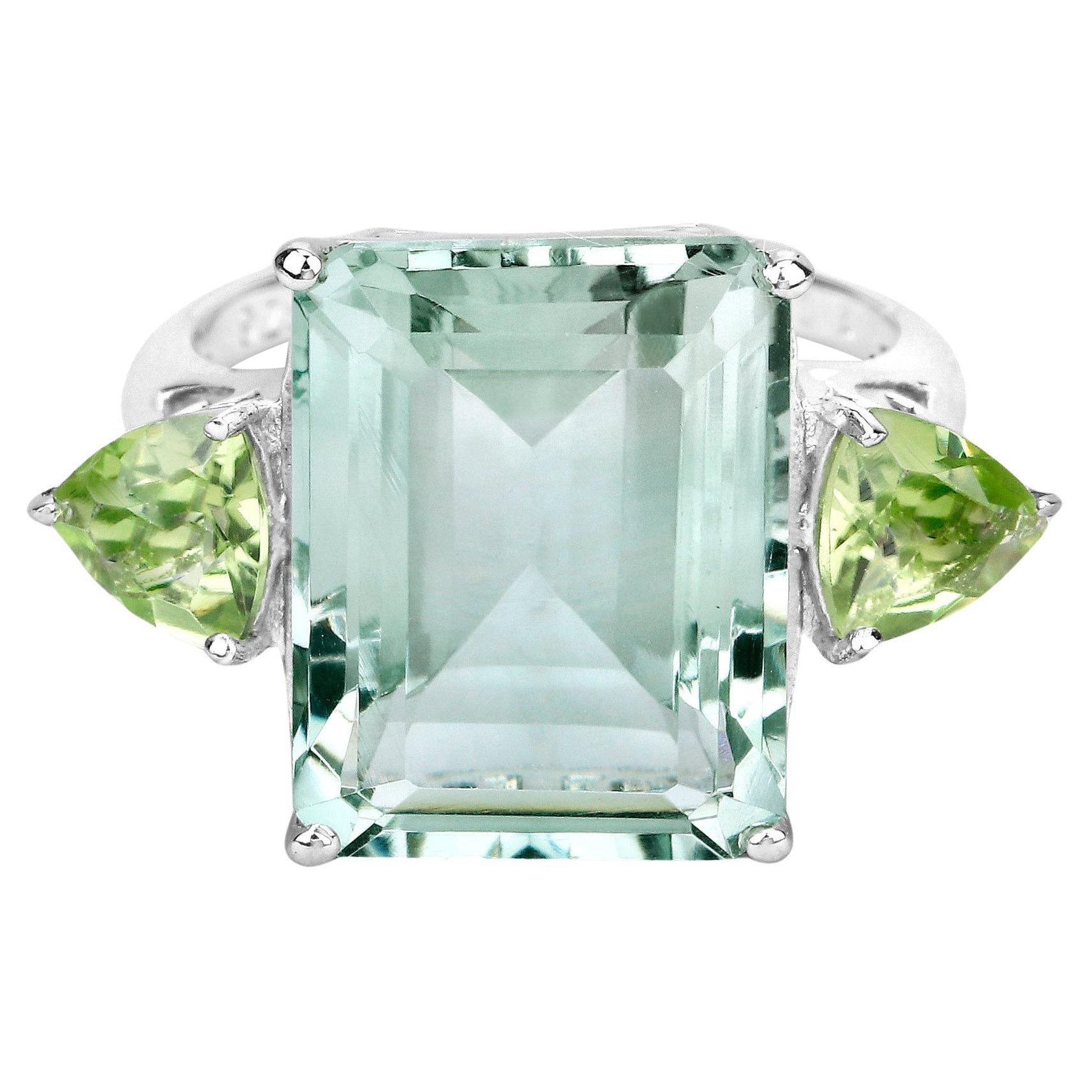 Green Amethyst Cocktail Ring With Peridots 12 Carats For Sale