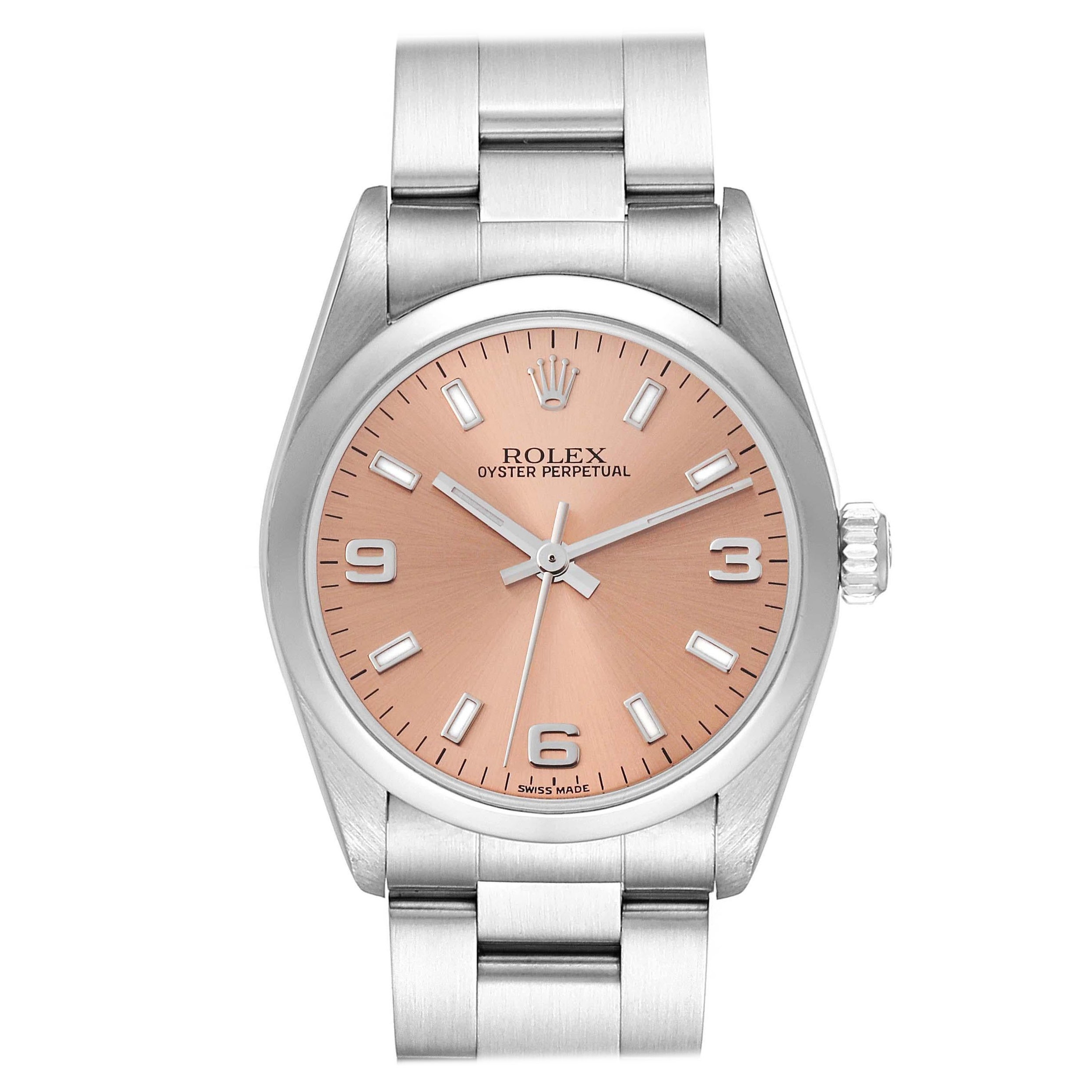 Rolex Oyster Perpetual Montre Midsize Salmon Dial Steel Ladies Montre 77080 Boîte et papiers d'origine