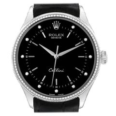 Rolex Cellini Time White Gold Black Dial Diamond Bezel Mens Watch 50609 Box Card