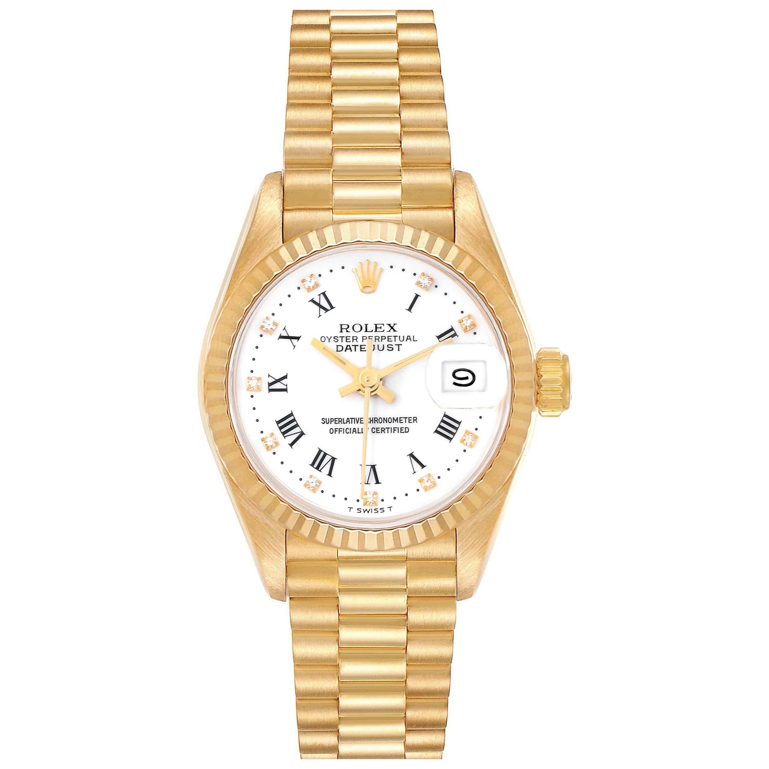 Rolex Datejust President Diamond Dial Yellow Gold Ladies Watch 69178 Box Papers