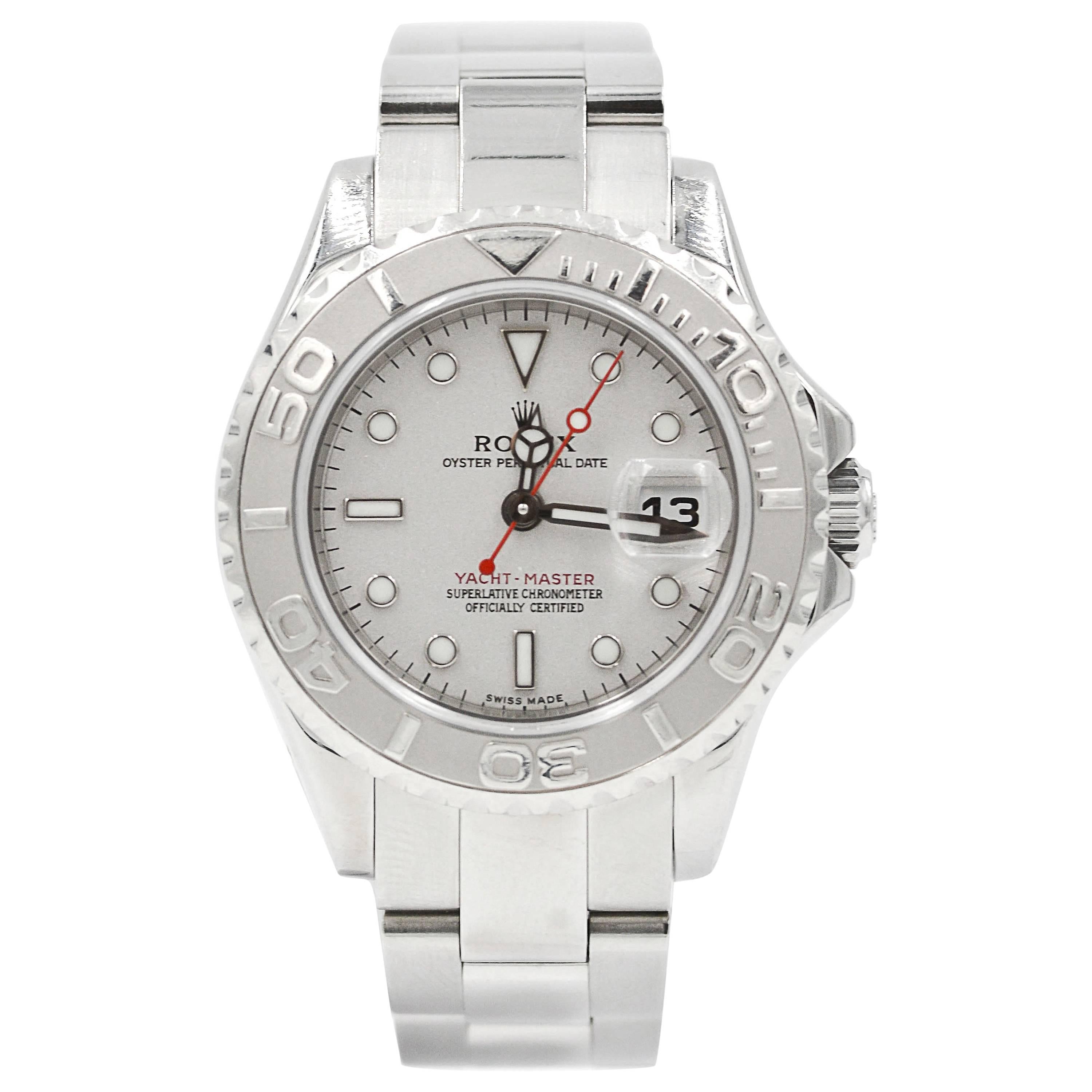 Rolex Platinum Stainless Steel Yachtmaster 29mm Steel Case Wristwatch